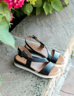 Sandali zeppa tacco 4cm pelle nero