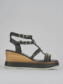 Sandali zeppa tacco 8cm pelle nero