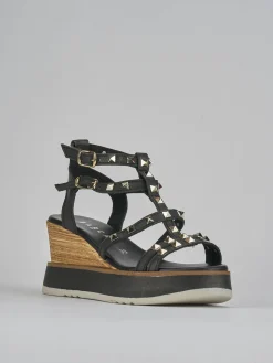 Sandali zeppa tacco 8cm pelle nero