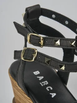 Sandali zeppa tacco 8cm pelle nero