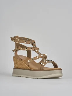 Sandali zeppa tacco 8cm pelle marrone