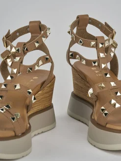 Sandali zeppa tacco 8cm pelle marrone