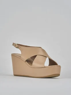 Sandali zeppa tacco 8cm pelle marrone