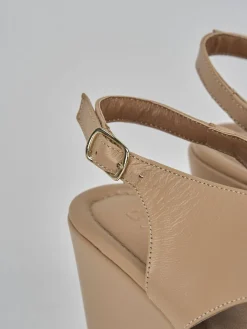 Sandali zeppa tacco 8cm pelle marrone