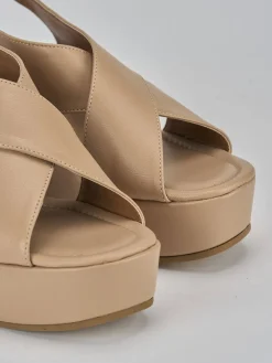 Sandali zeppa tacco 8cm pelle marrone