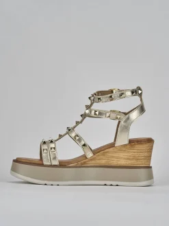 Sandali zeppa tacco 8cm pelle oro