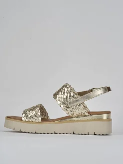 Sandali zeppa tacco 3cm pelle oro