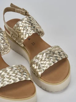 Sandali zeppa tacco 3cm pelle oro