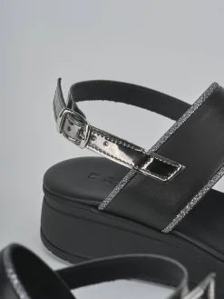 Sandali zeppa tacco 3cm pelle nero