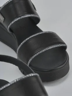 Sandali zeppa tacco 3cm pelle nero