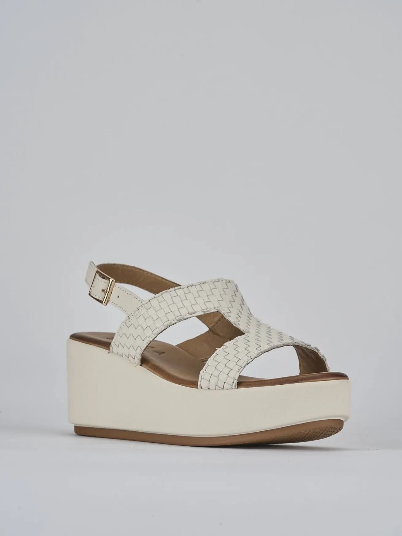 Sandali zeppa tacco 6cm pelle bianco