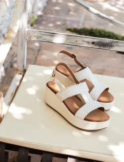 Sandali zeppa tacco 6cm pelle bianco