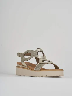 Sandali zeppa tacco 3cm pelle oro