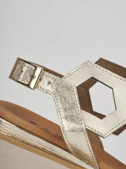 Sandali zeppa tacco 3cm pelle oro