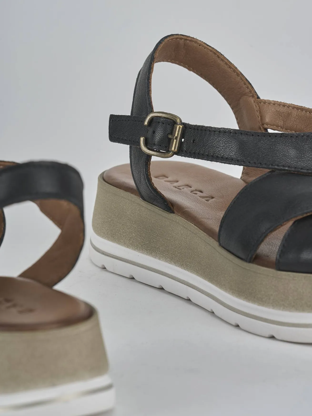 Sandali zeppa tacco 5cm pelle nero