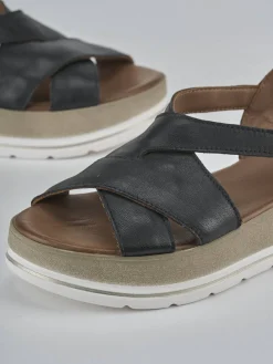 Sandali zeppa tacco 5cm pelle nero