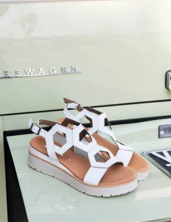 Sandali zeppa tacco 3cm pelle bianco