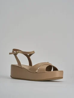 Sandali zeppa tacco 4cm pelle marrone