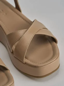 Sandali zeppa tacco 4cm pelle marrone