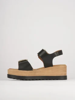 Sandali zeppa tacco 4cm pelle nero