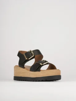 Sandali zeppa tacco 4cm pelle nero