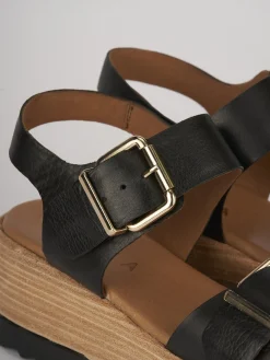 Sandali zeppa tacco 4cm pelle nero