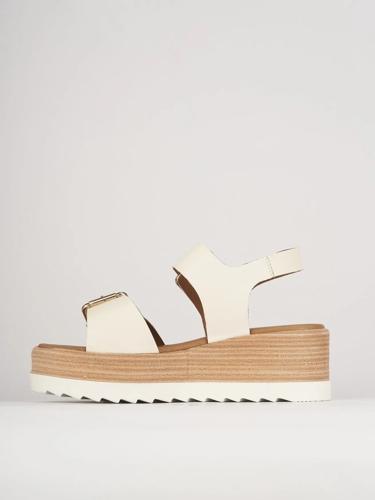 Sandali zeppa tacco 4cm pelle bianco