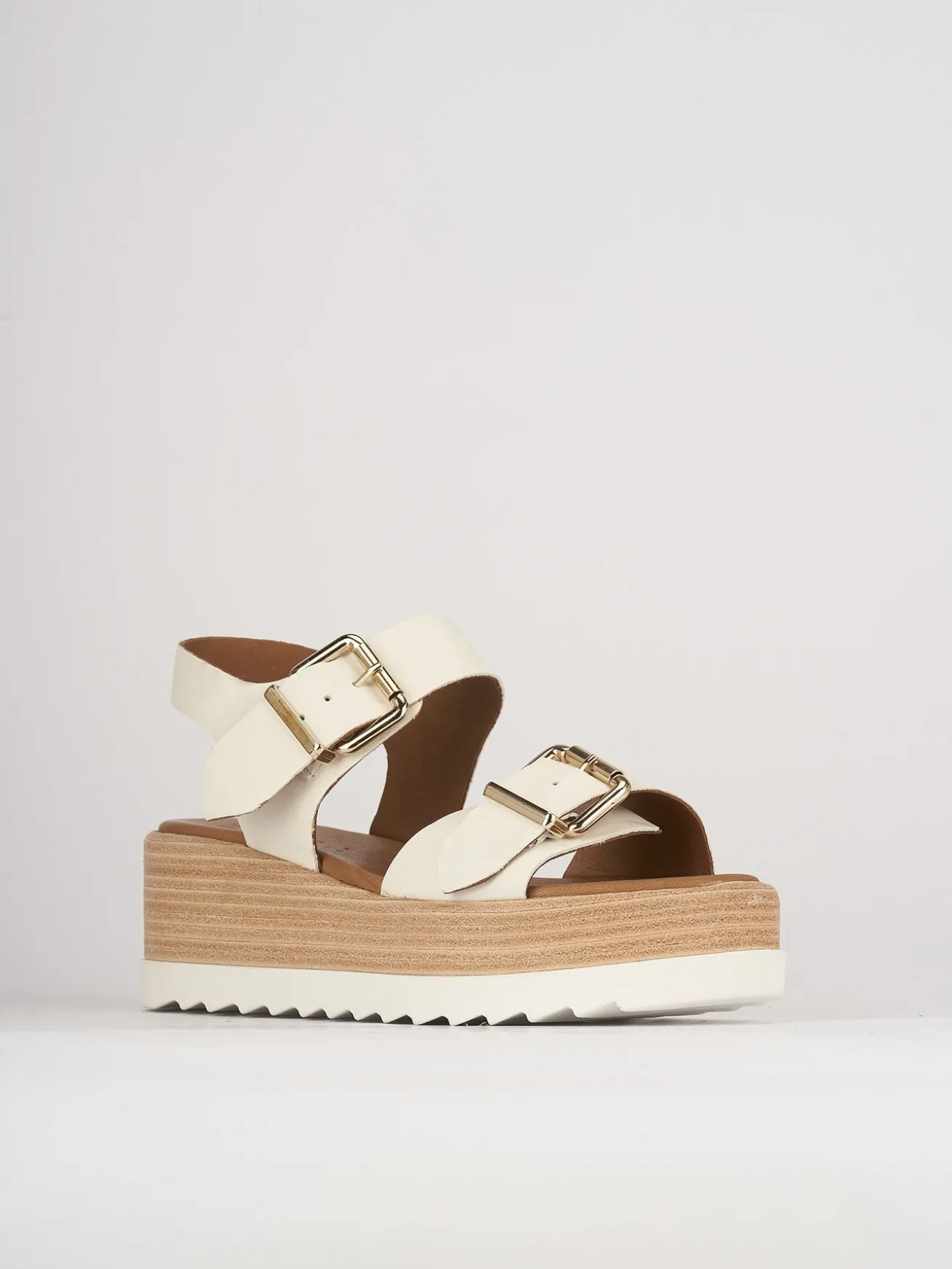 Sandali zeppa tacco 4cm pelle bianco