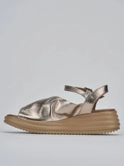 Sandali zeppa tacco 6cm pelle bronzo