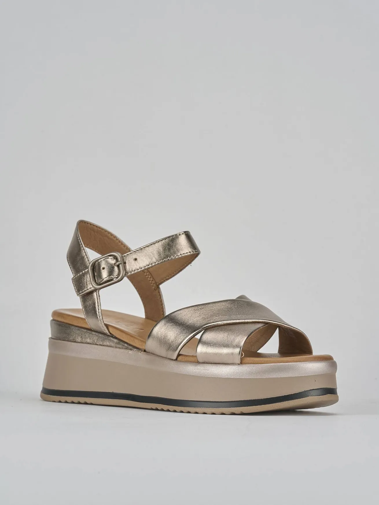 Sandali zeppa tacco 4cm pelle argento