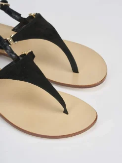 Sandalo infradito tacco 1 cm nero camoscio