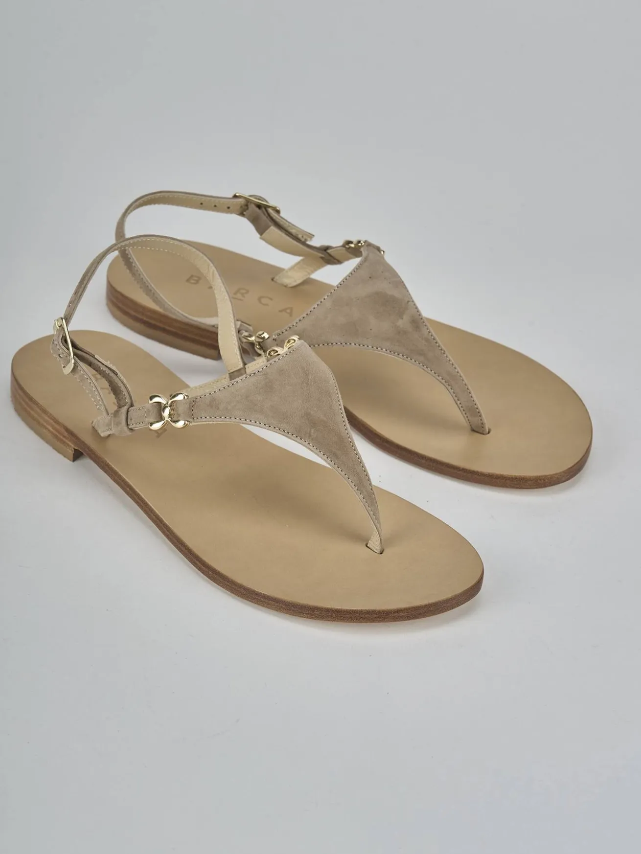 Sandalo infradito tacco 1 cm beige camoscio