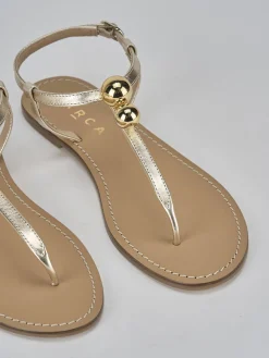 Sandalo infradito tacco 1 cm oro pelle