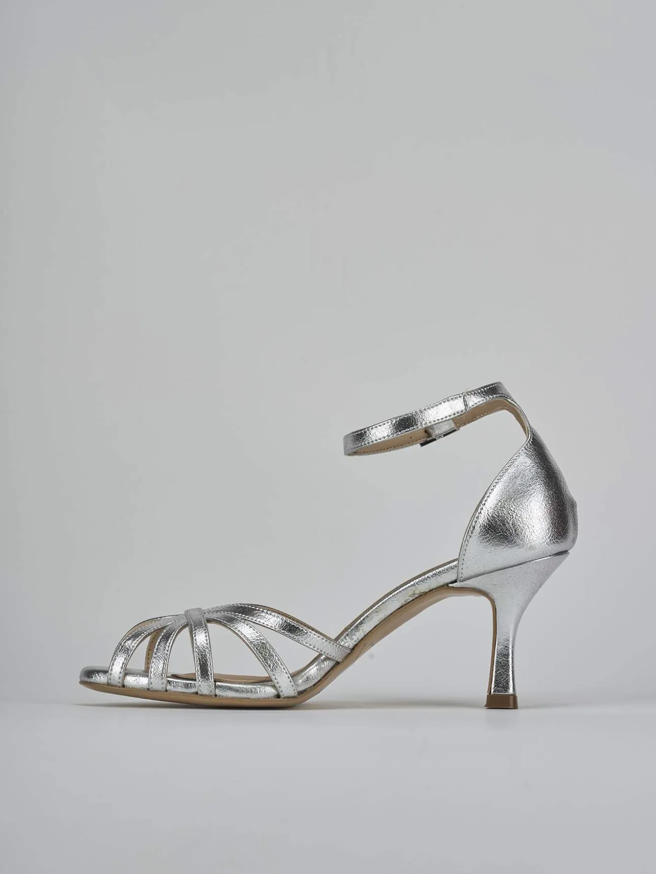 Sandalo tacco 7 cm argento pelle