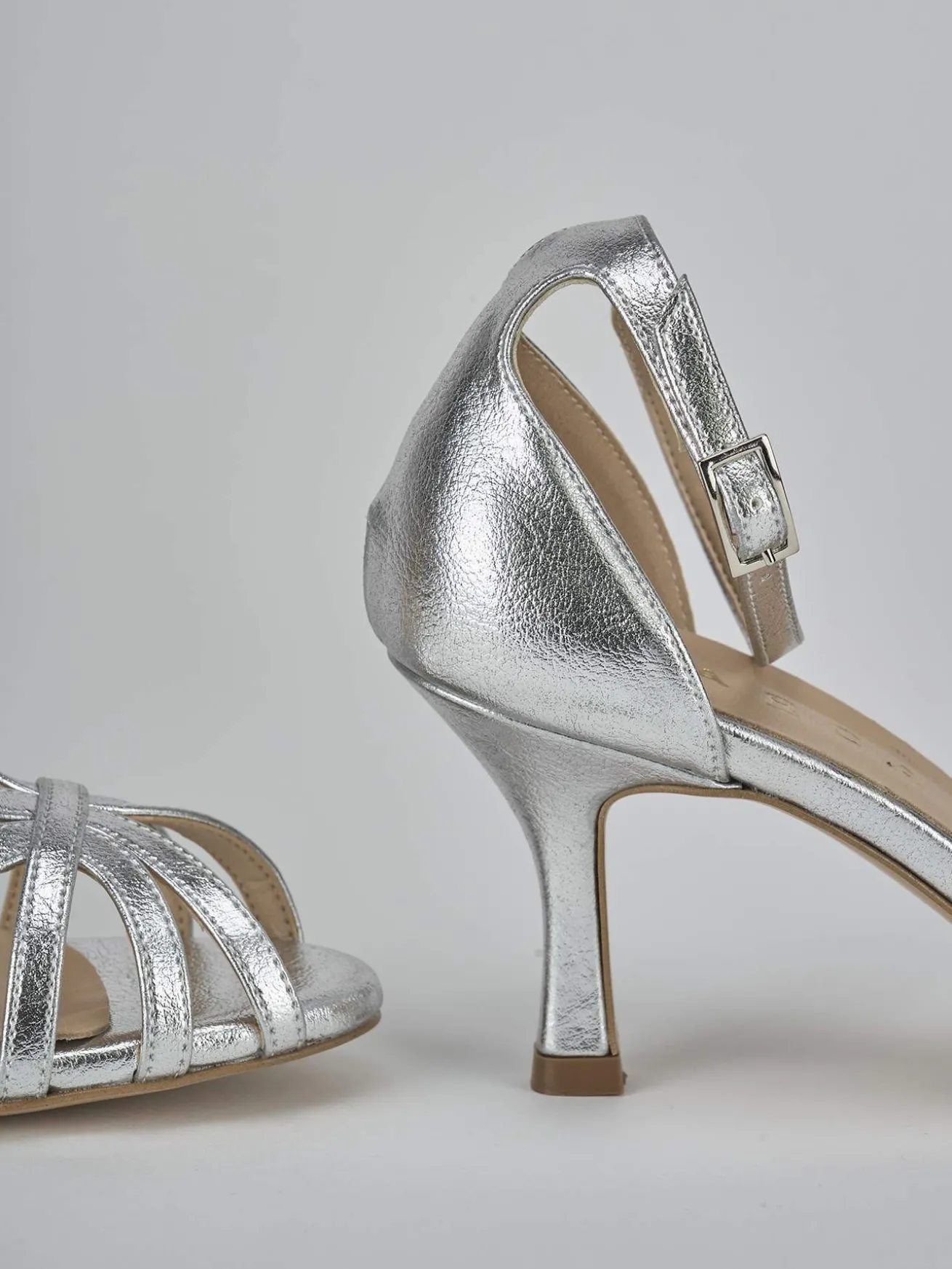 Sandalo tacco 7 cm argento pelle