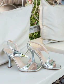 Sandalo tacco 9 cm argento pelle