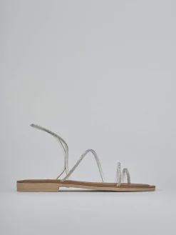 Sandalo tacco 1 cm argento pelle