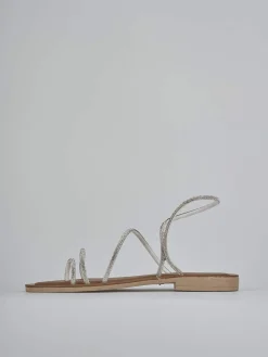 Sandalo tacco 1 cm argento pelle