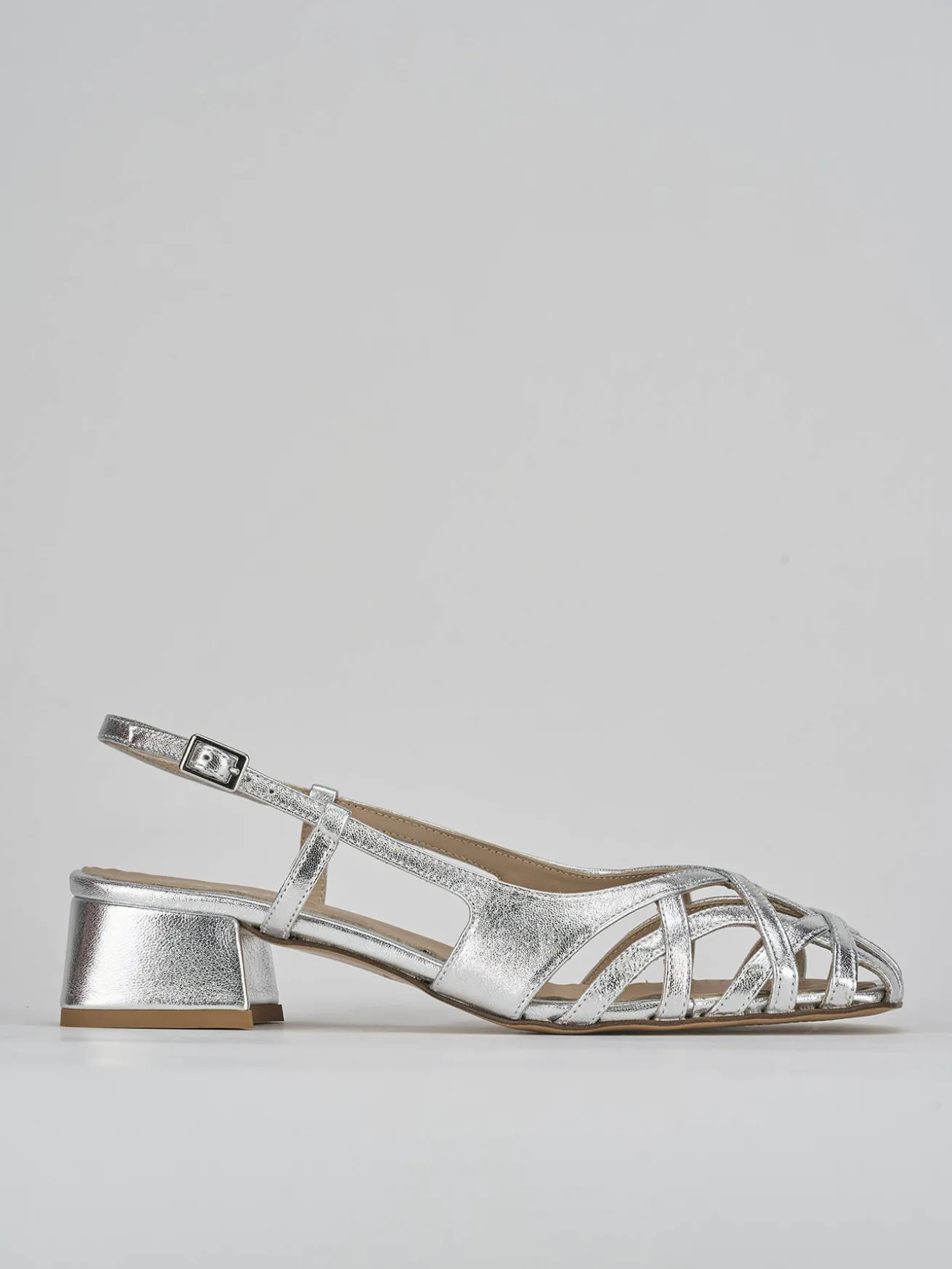 Sandalo tacco 5 cm argento pelle