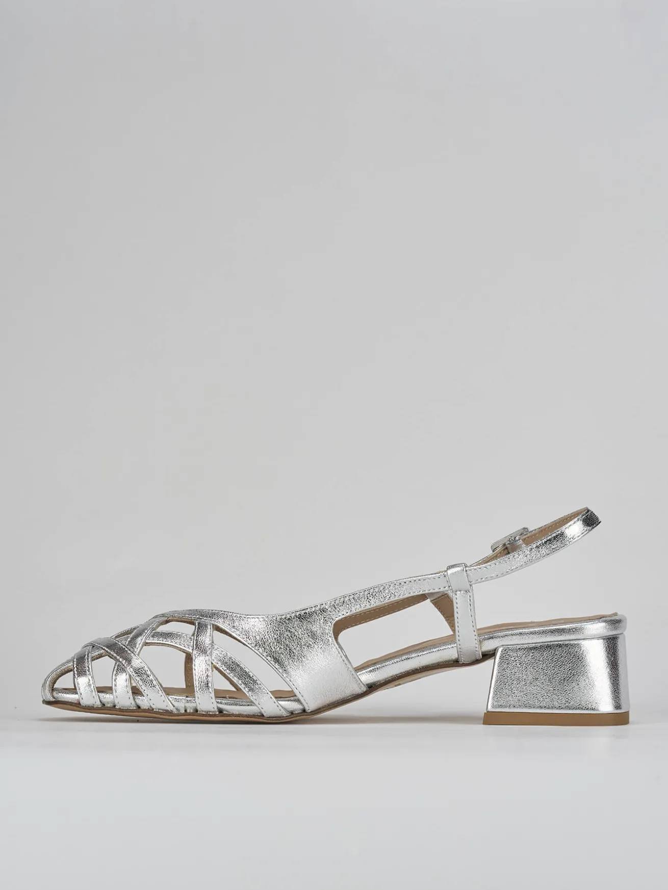 Sandalo tacco 5 cm argento pelle