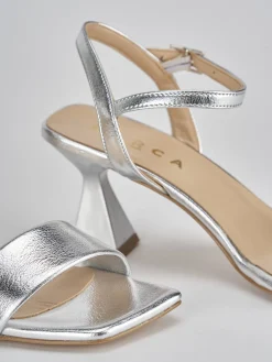 Sandalo tacco 7 cm argento pelle