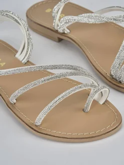 Sandalo tacco 1 cm argento pelle