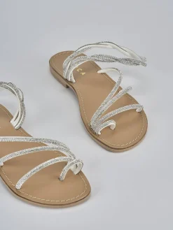 Sandalo tacco 1 cm argento pelle