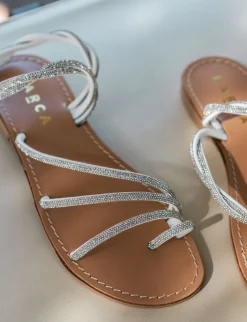 Sandalo tacco 1 cm argento pelle