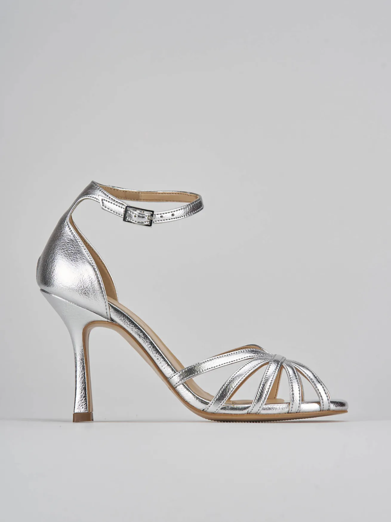 Sandalo tacco 9 cm argento pelle