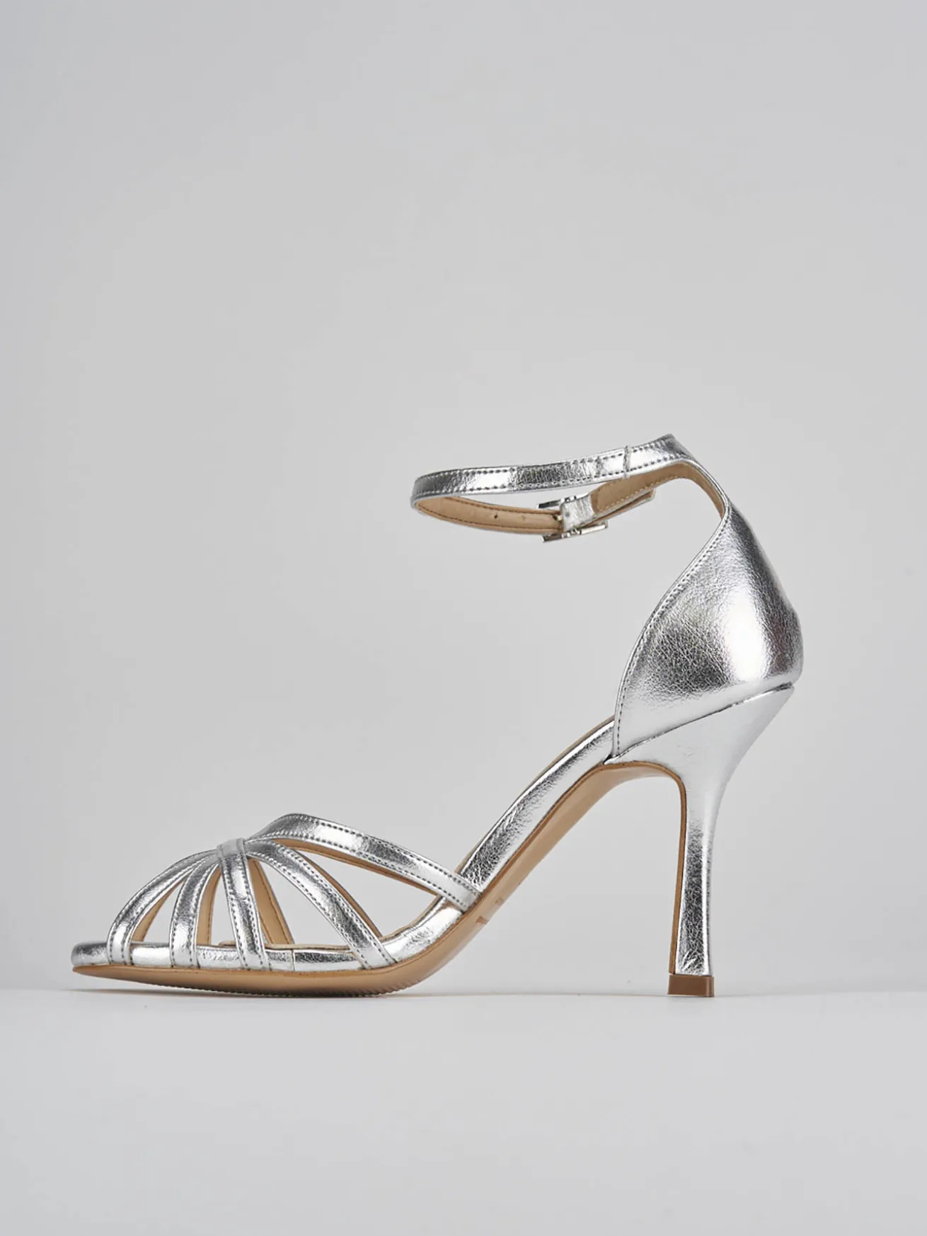 Sandalo tacco 9 cm argento pelle