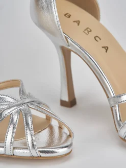Sandalo tacco 9 cm argento pelle