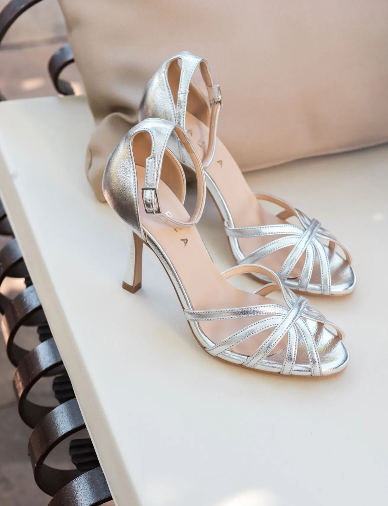 Sandalo tacco 9 cm argento pelle