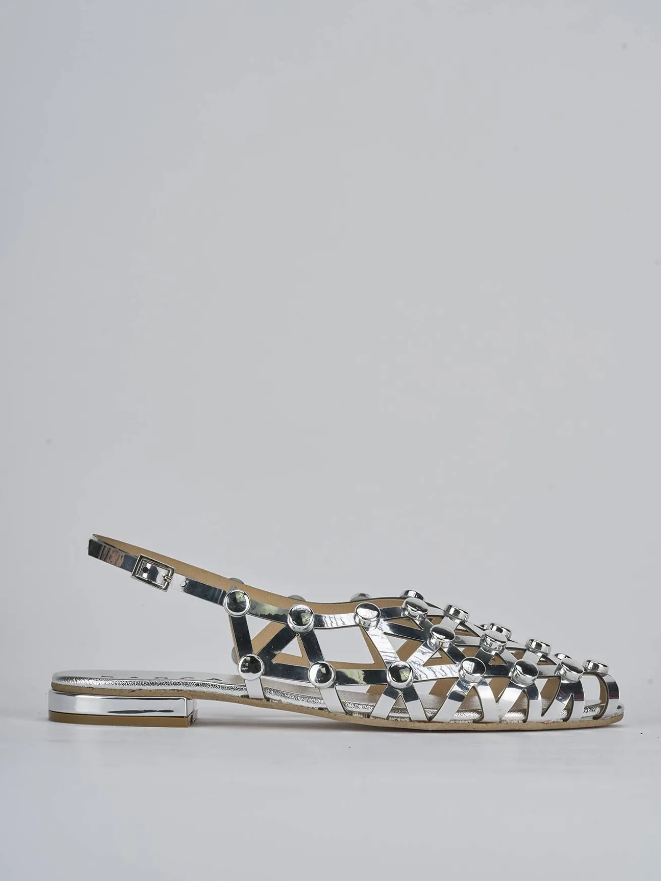 Sandalo tacco 2 cm argento pelle