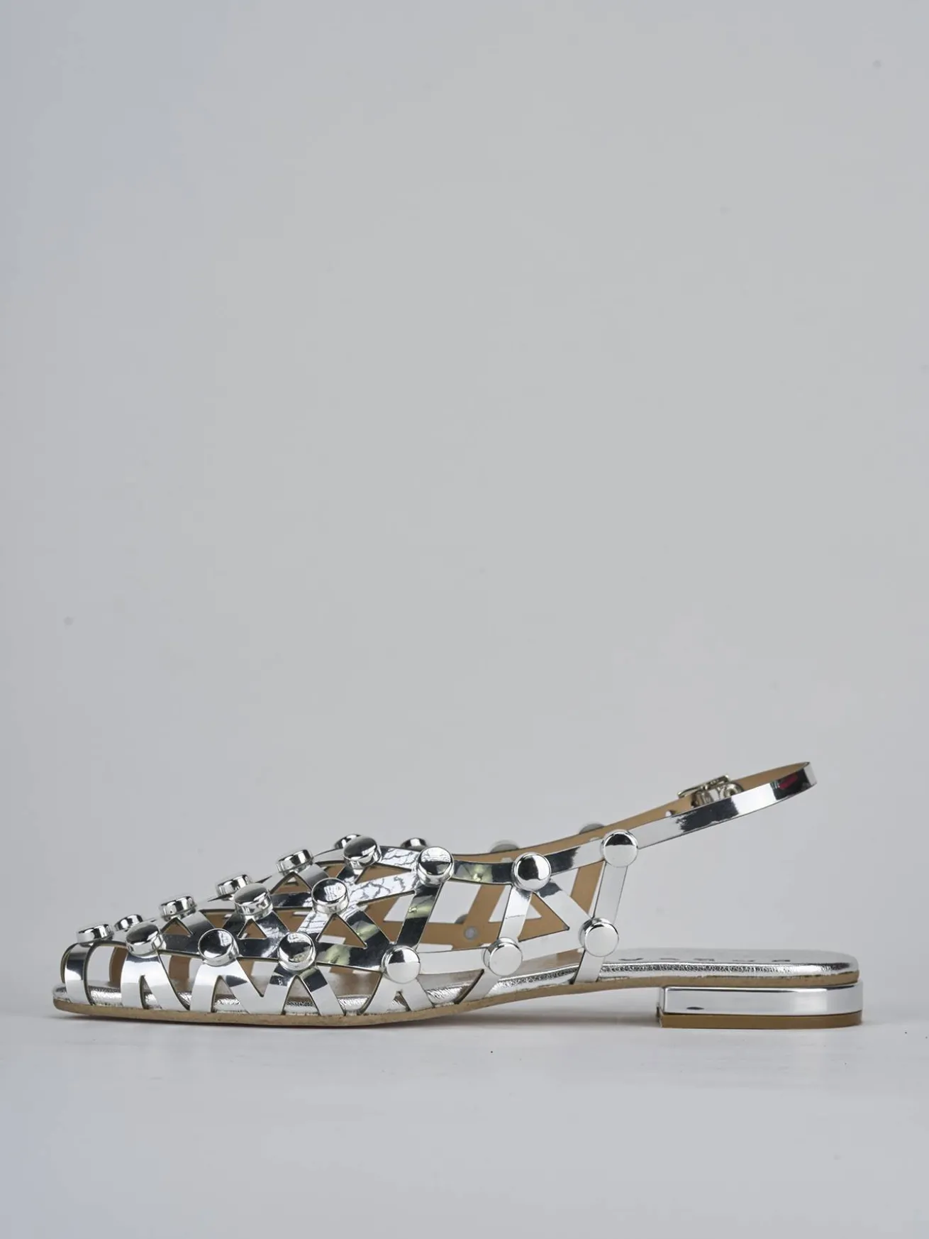 Sandalo tacco 2 cm argento pelle